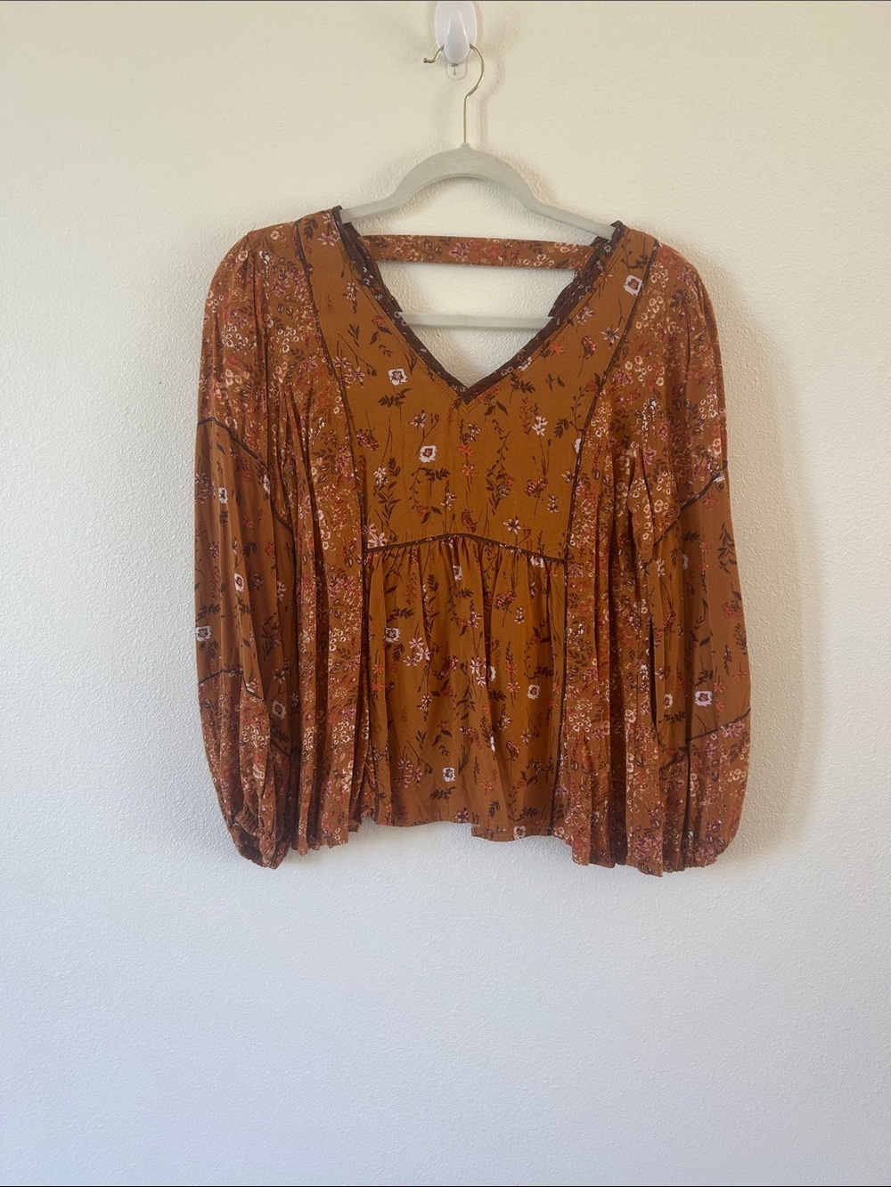 Maurices Rust Floral V-Neck Peasant Tunic
